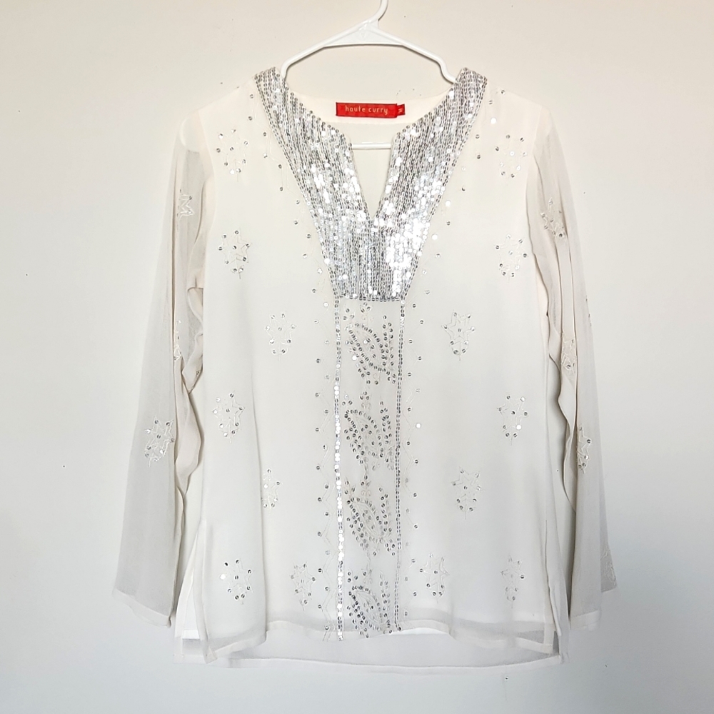 White Sequin indowestern tunic top